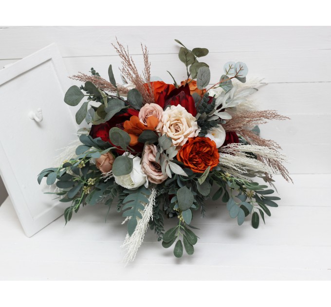 Boho Protea Bridal Bouquet | Rust, Vine, Beige & White Faux Wedding Flowers