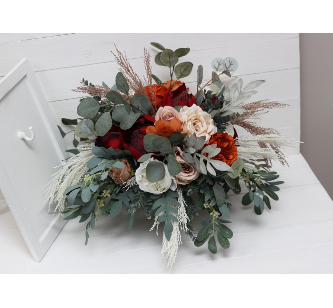 Boho Protea Bridal Bouquet | Rust, Vine, Beige & White Faux Wedding Flowers