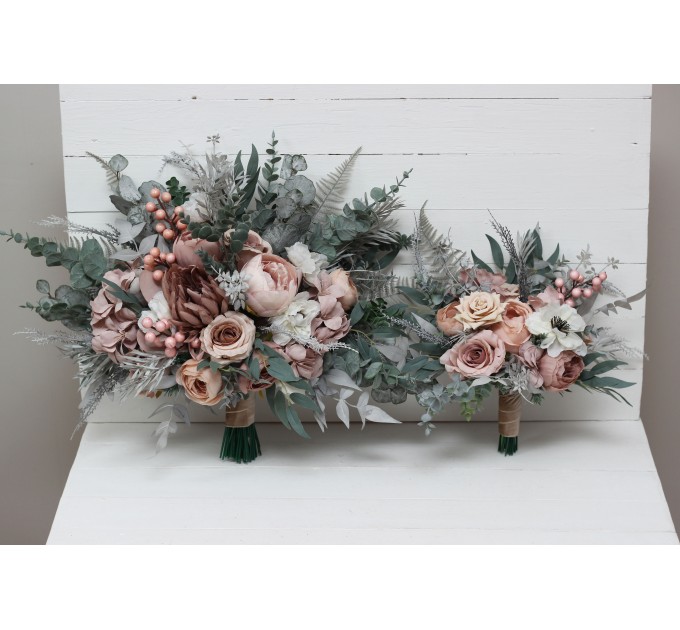 Sage Green & Gray Bridal Bouquet | Blush Pink, Beige & White Faux Boho Wedding Flowers