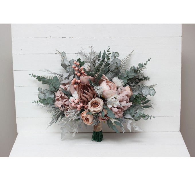 Sage Green & Gray Bridal Bouquet | Blush Pink, Beige & White Faux Boho Wedding Flowers