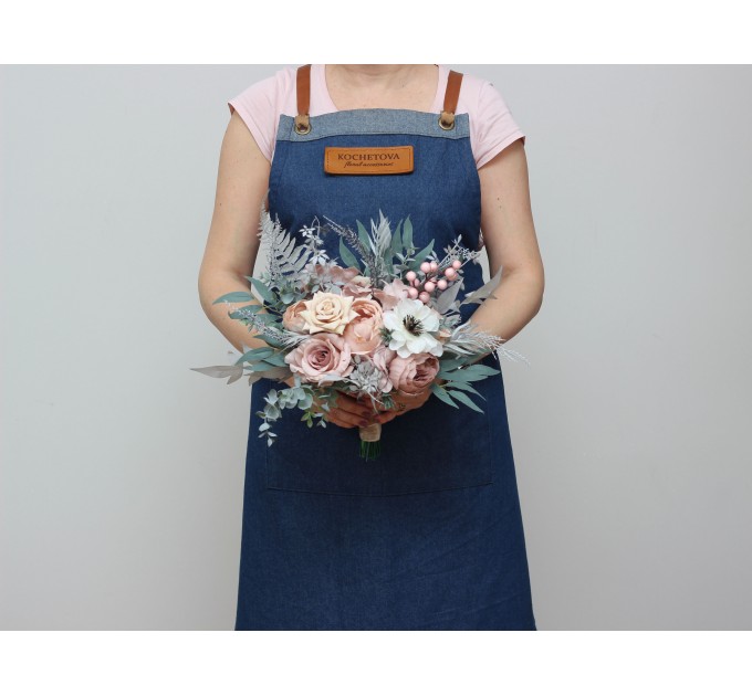 Sage Green & Gray Bridal Bouquet | Blush Pink, Beige & White Faux Boho Wedding Flowers
