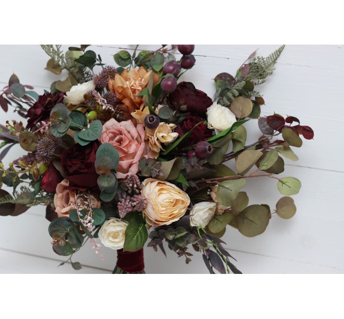 Wedding bouquets in burgundy ivory dusty rose cinnamon colors. Bridal bouquet. Faux bouquet. Bridesmaid bouquet. 5144
