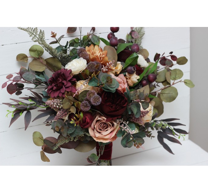 Wedding bouquets in burgundy ivory dusty rose cinnamon colors. Bridal bouquet. Faux bouquet. Bridesmaid bouquet. 5144