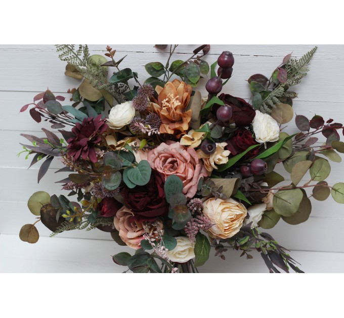 Wedding bouquets in burgundy ivory dusty rose cinnamon colors. Bridal bouquet. Faux bouquet. Bridesmaid bouquet. 5144