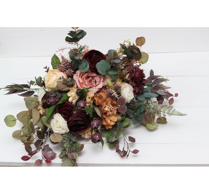 Wedding bouquets in burgundy ivory dusty rose cinnamon colors. Bridal bouquet. Faux bouquet. Bridesmaid bouquet. 5144