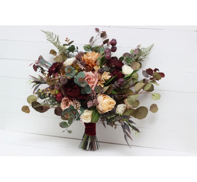 Wedding bouquets in burgundy ivory dusty rose cinnamon colors. Bridal bouquet. Faux bouquet. Bridesmaid bouquet. 5144
