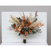 Wedding bouquets in cinnamon rust orange colors. Bridal bouquet. Pampas grass bouquet. Faux bouquet. Bridesmaid bouquet. 5146