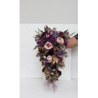 Wedding bouquets in purple gold beige colors. Bridal bouquet. Cascading bouquet. Faux bouquet. Bridesmaid bouquet. 5147