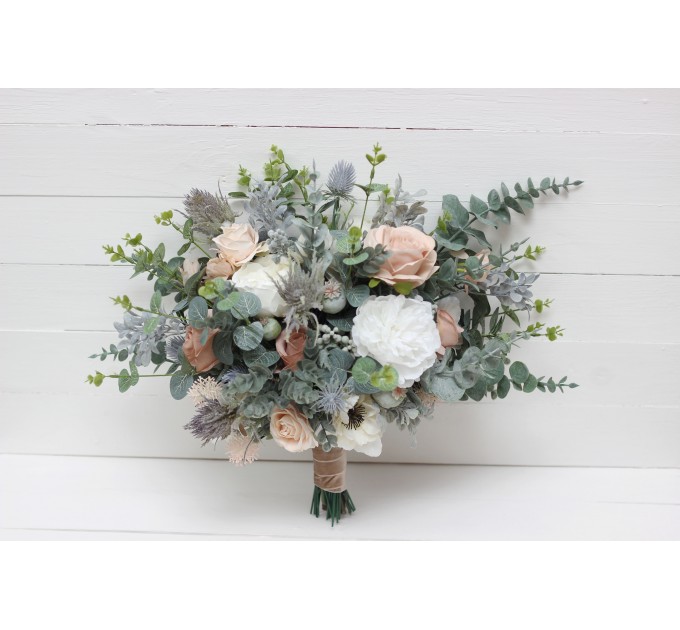 Wedding bouquets in white blush pink colors. Greenery bridal bouquet. Faux bouquet. Bridesmaid bouquet. 5157