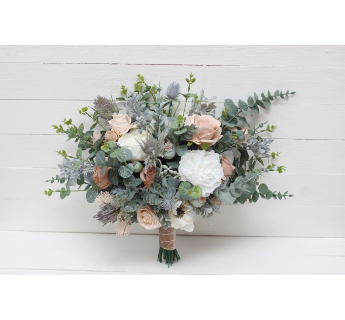 Wedding Bouquets in White & Blush Pink | Greenery Faux Bridal & Bridesmaid Bouquets