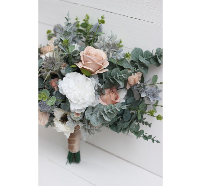 Wedding Bouquets in White & Blush Pink | Greenery Faux Bridal & Bridesmaid Bouquets