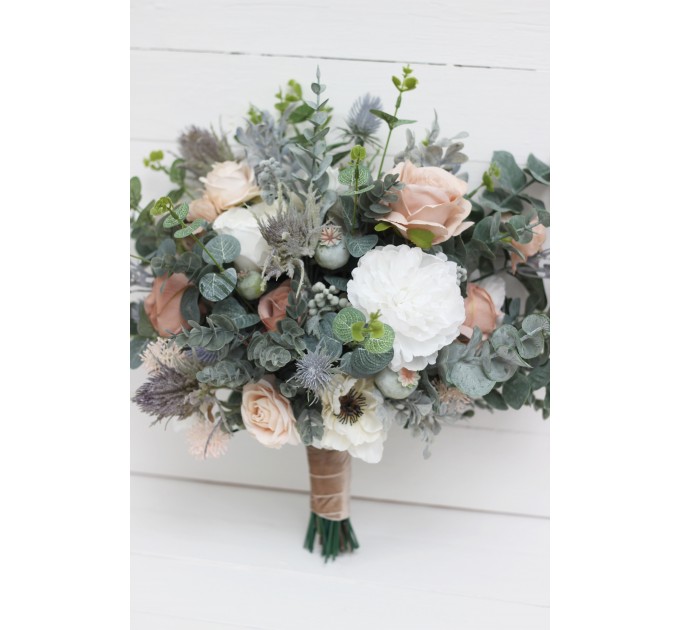 Wedding Bouquets in White & Blush Pink | Greenery Faux Bridal & Bridesmaid Bouquets