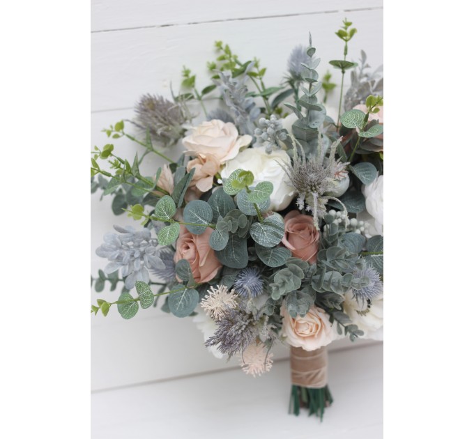 Wedding Bouquets in White & Blush Pink | Greenery Faux Bridal & Bridesmaid Bouquets