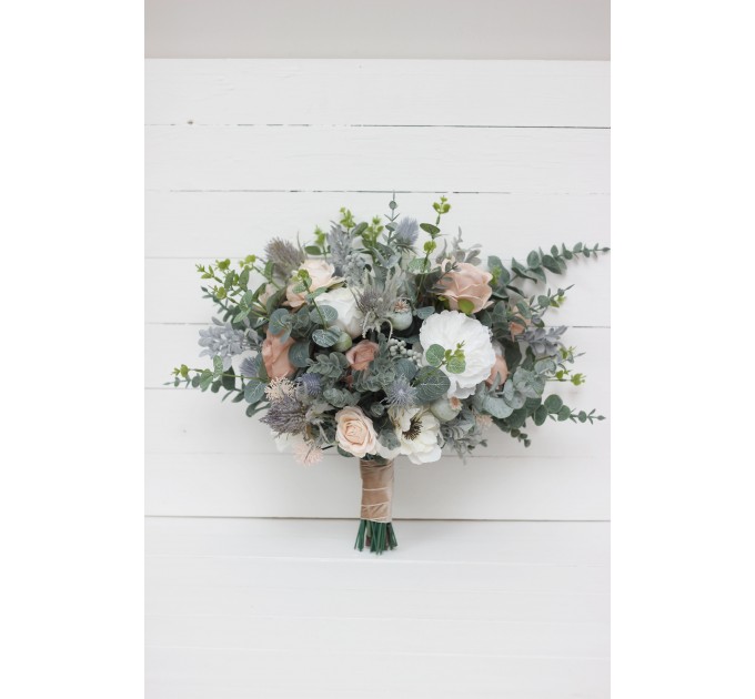 Wedding Bouquets in White & Blush Pink | Greenery Faux Bridal & Bridesmaid Bouquets