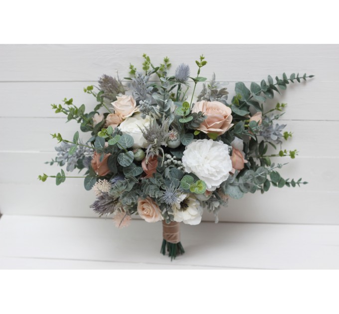 Wedding Bouquets in White & Blush Pink | Greenery Faux Bridal & Bridesmaid Bouquets