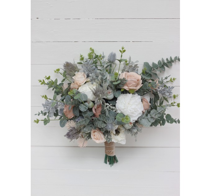 Wedding Bouquets in White & Blush Pink | Greenery Faux Bridal & Bridesmaid Bouquets