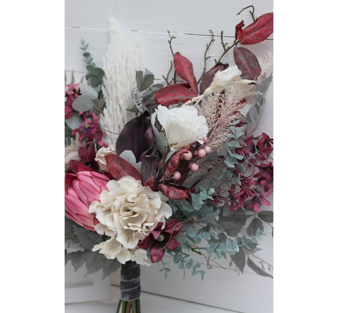 Wedding bouquets in white gray chianti colors. Bridal bouquet. Faux bouquet. Bridesmaid bouquet. 5151