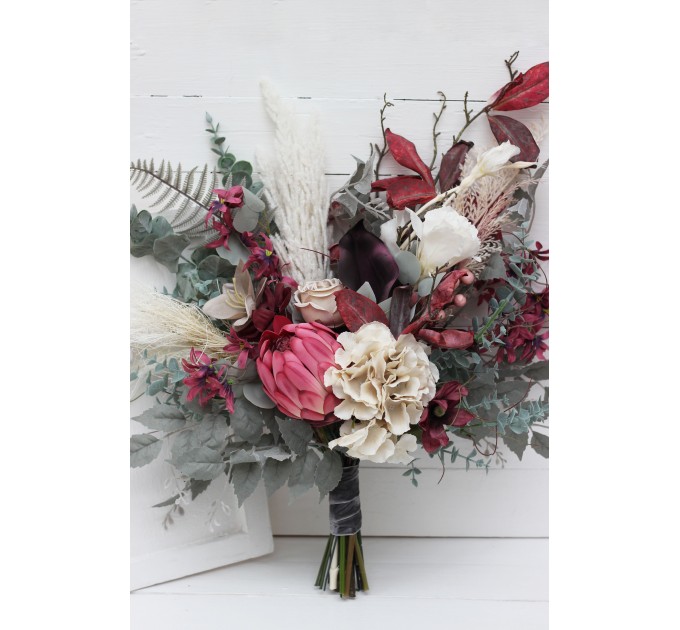 Wedding bouquets in white gray chianti colors. Bridal bouquet. Faux bouquet. Bridesmaid bouquet. 5151