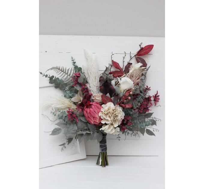 Wedding bouquets in white gray chianti colors. Bridal bouquet. Faux bouquet. Bridesmaid bouquet. 5151