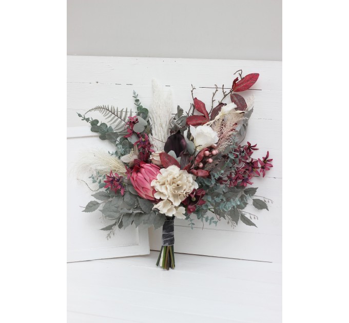Wedding bouquets in white gray chianti colors. Bridal bouquet. Faux bouquet. Bridesmaid bouquet. 5151