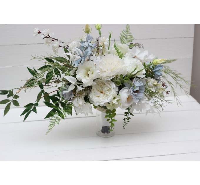 Wedding bouquets in white sky blue colors. Bridal bouquet. Faux bouquet. Bridesmaid bouquet. 5153
