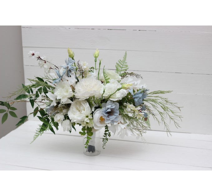 Wedding bouquets in white sky blue colors. Bridal bouquet. Faux bouquet. Bridesmaid bouquet. 5153