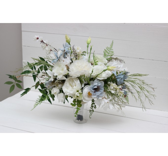 Wedding bouquets in white sky blue colors. Bridal bouquet. Faux bouquet. Bridesmaid bouquet. 5153