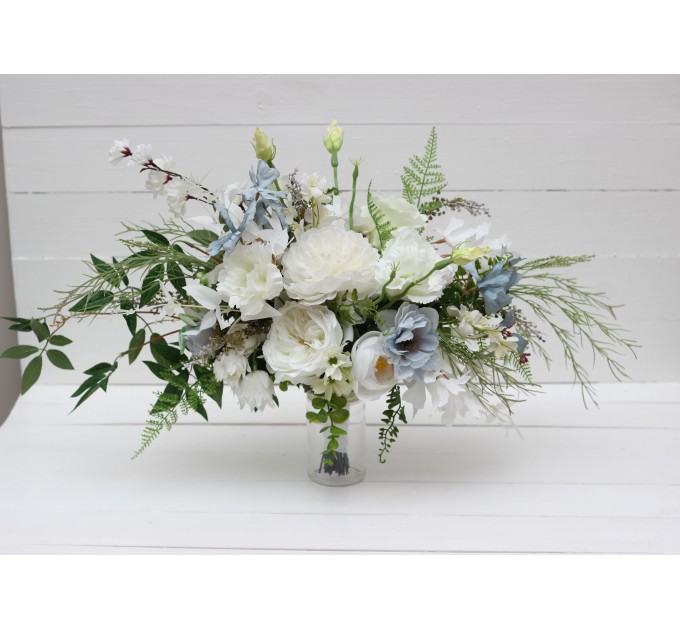 Wedding bouquets in white sky blue colors. Bridal bouquet. Faux bouquet. Bridesmaid bouquet. 5153