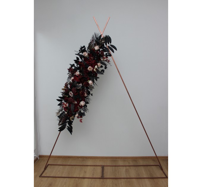  Flower arch arrangement in burgundy black gold beige colors.  Arbor flowers. Floral archway. Faux flowers for Halloween wedding arch. 0018