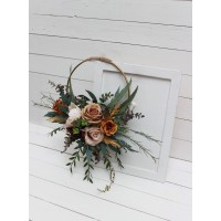 Flower hoop .Rust brown ivory colors. Alternative bridesmaid bouquet. 0019