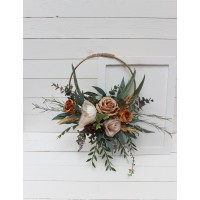 Flower hoop .Rust brown ivory colors. Alternative bridesmaid bouquet. 0019