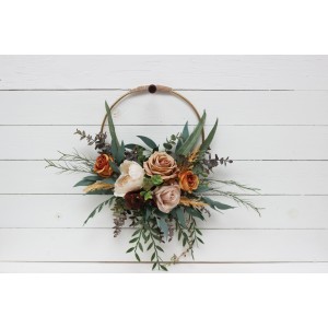 Flower hoop .Rust brown ivory colors. Alternative bridesmaid bouquet. 0019