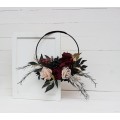 Flower hoop in Halloween colors. Alternative bridesmaid bouquet. Burgundy black gold beige wedding. 0018