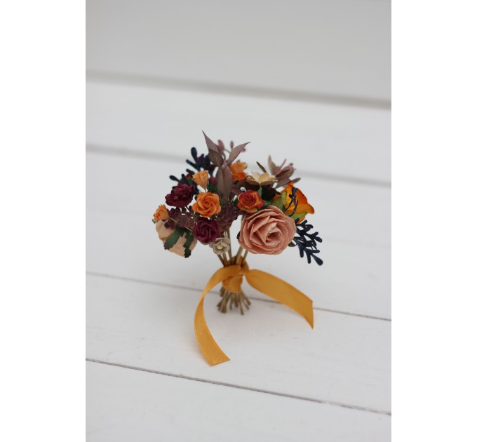  Set of  8 bobby pins in orange peach color scheme. Hair accessories. Bridesmaid hair pins. Flower accessories for wedding. 0014