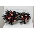 Halloween Wedding Bouquets in Burgundy, Black, Gold, and Beige – Cascade Faux Bouquets