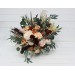 Wedding bouquets in rust brown ivory colors. Bridal bouquet. Boho wedding. Cascading bouquet. Faux bouquet. Bridesmaid bouquet. 0019