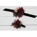  Wedding boutonnieres and wrist corsage  in Halloween color theme. Burgundy black gold beige  accessories. 0018