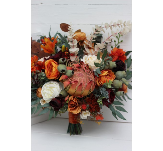 Australian native flowers. Rust burgundy flowers. Protea bridal bouquet. Faux bouquet. Fall wedding. Silk flowers. Boho wedding. Bridesmaid bouquet. 5161