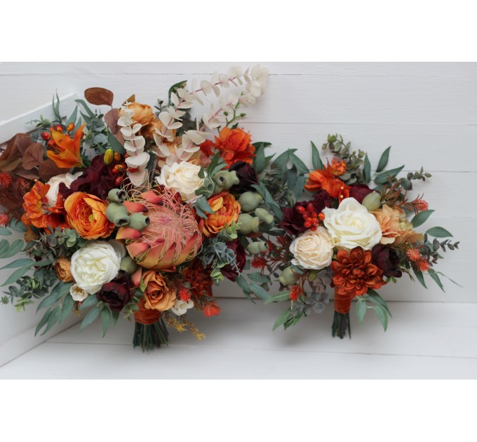 Australian native flowers. Rust burgundy flowers. Protea bridal bouquet. Faux bouquet. Fall wedding. Silk flowers. Boho wedding. Bridesmaid bouquet. 5161