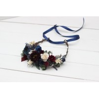 Burgundy ivory navy blue flower crown. Hair wreath. Flower girl crown. Wedding flowers. 5097