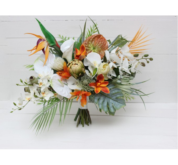 Exotic Orchid & Calla Lily Bridal Bouquet | White & Orange Flowers for Beach Weddings