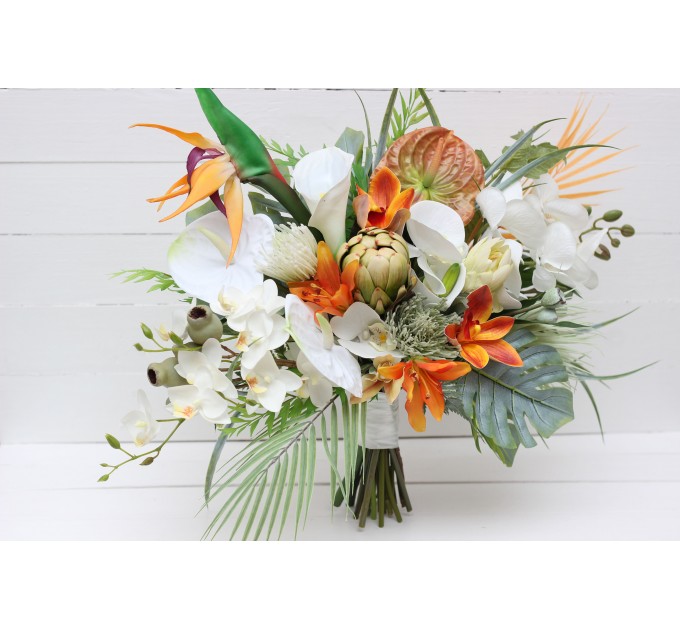 Exotic Orchid & Calla Lily Bridal Bouquet | White & Orange Flowers for Beach Weddings