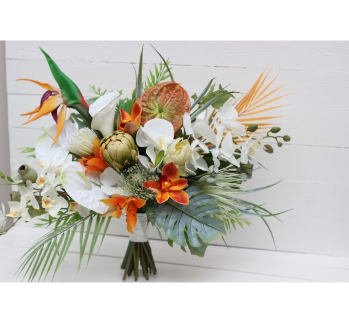 Exotic Orchid & Calla Lily Bridal Bouquet | White & Orange Flowers for Beach Weddings