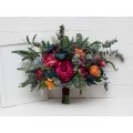 Jewel-Tone Wedding Bouquets in Emerald Green, Orange, Magenta & Teal | Faux Bridal & Bridesmaid Bouquets