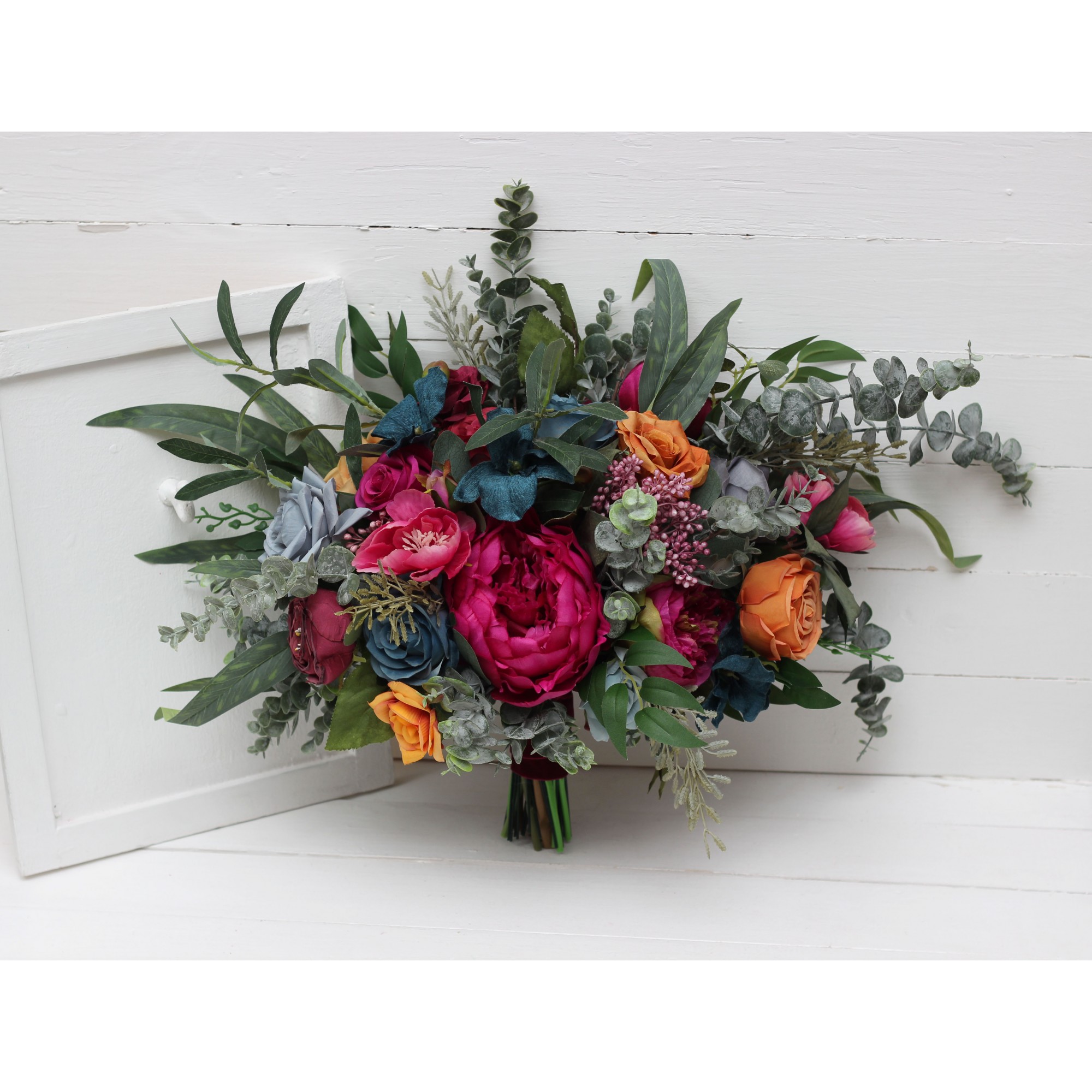 Emerald Green Magenta Bridal Bouquet – Faux Jewel-Tone Wedding