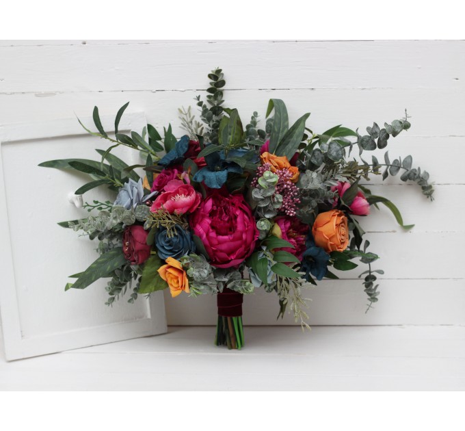 Jewel-Tone Wedding Bouquets in Emerald Green, Orange, Magenta & Teal | Faux Bridal & Bridesmaid Bouquets