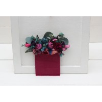 Pocket boutonniere in emerald green purple magenta teal color scheme. Jewl-tone wedding. Flower accessories. 5055