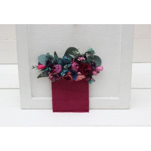 Pocket boutonniere in emerald green purple magenta teal color scheme. Jewl-tone wedding. Flower accessories. 5055