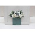 Pocket boutonniere in white sage green color scheme. Flower accessories. 5021
