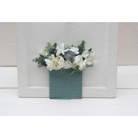 Pocket boutonniere in white sage green color scheme. Flower accessories. 5021